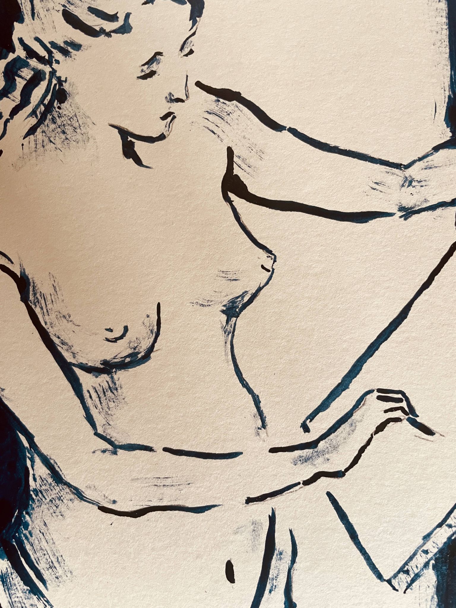 Painting in indigo blue "female model drawing in the studio"
