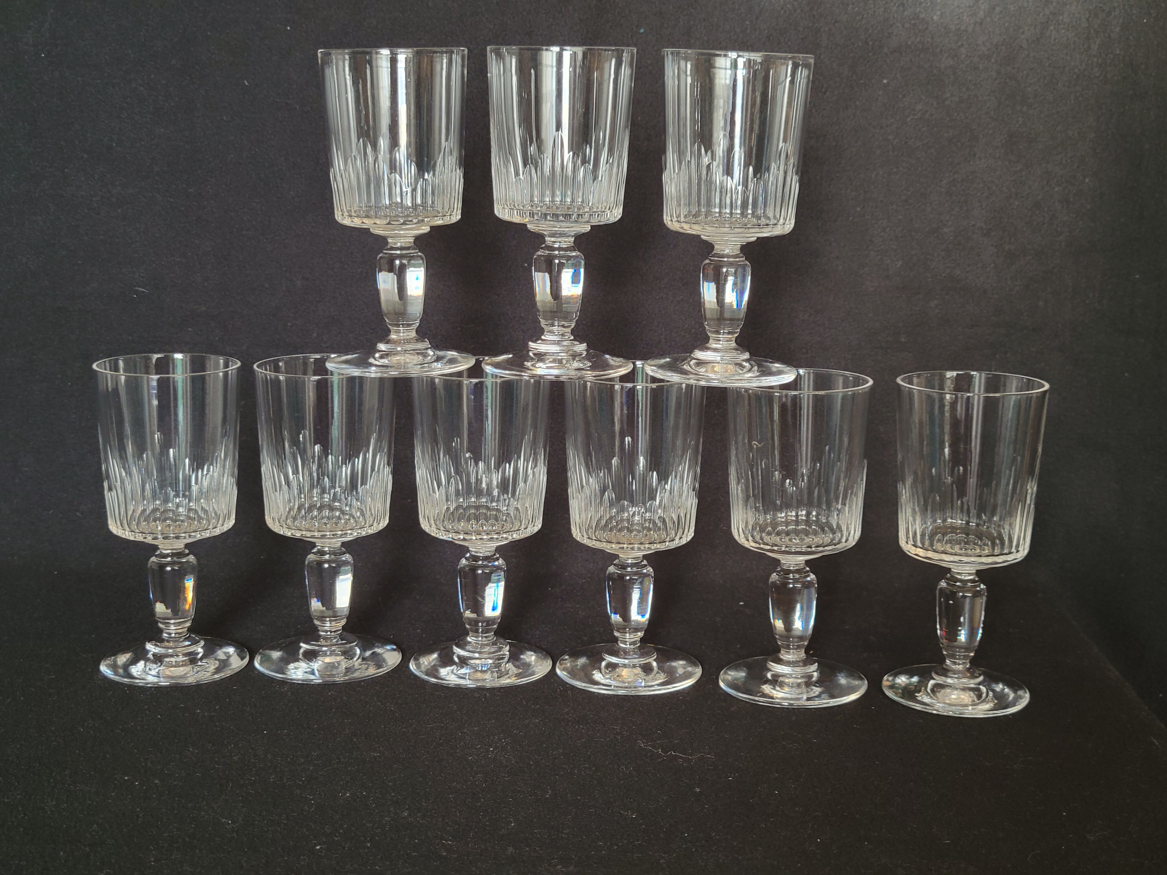 9 old crystal glasses cut Baccarat / Val St Lambert model Jeux d'Orgues