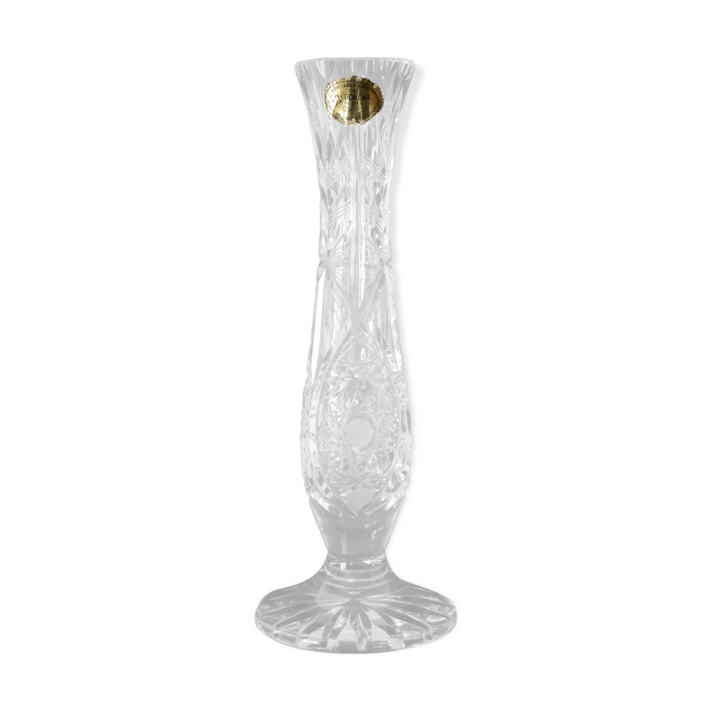 Bohemian crystal soliflore vase hand-cut