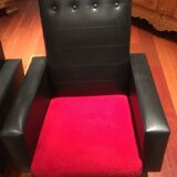 Pair of vintage armchairs in skai and fur