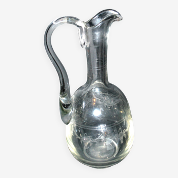 Antique wine pitcher in acid-engraved blown glass - Frieze of flowered baskets 1900