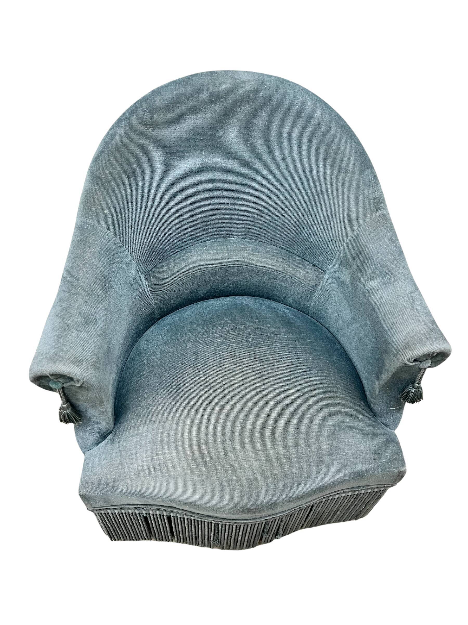 Toad armchair with vintage velvet blue fringe