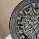Black ceramic plate with beige geometric relief - 1970s Italian mid-century design