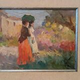 Oil painting of figures on panel in the Impressionist style from the 50s/60s.
