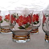 6 verres dorés et peint à la main de fleurs