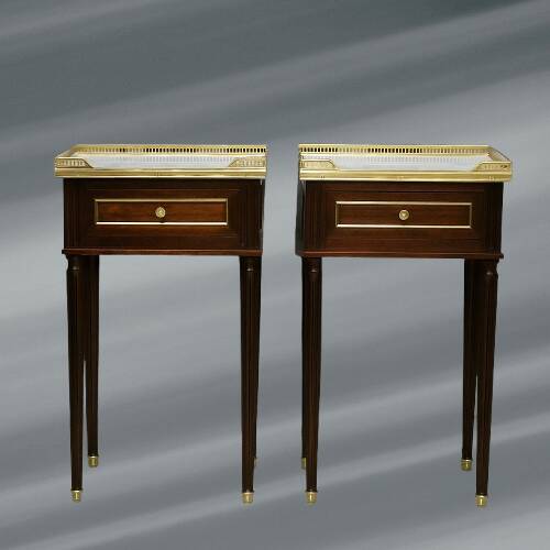 Pair of Louis XVI Style Nightstands with White Carrara Marble