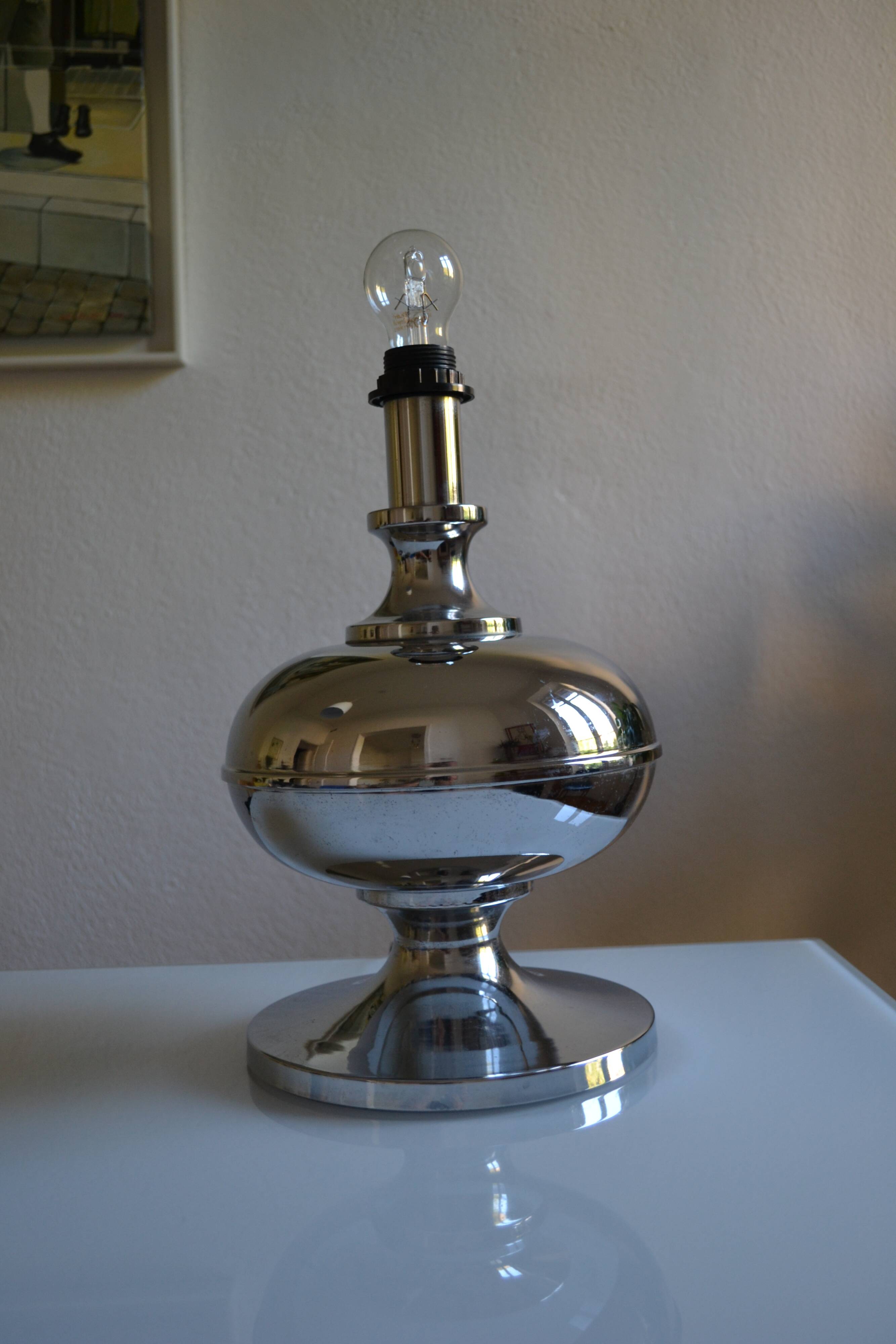 Large chrome metal lamp base 1970s vintage 70's space age
