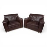 Set of 2 B&B Italia Maxalto Apta Imprimatur leather armchairs by Antonio Ci