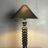 Brutalist wood turned ebonized table lamp in the style of Charles Dudouyt
