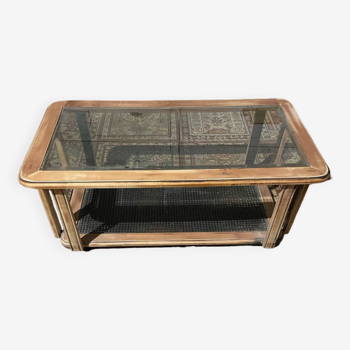 Wood, cane and glass coffee table