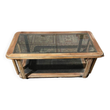 Wood, cane and glass coffee table