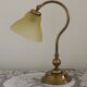 French Vintage Brass Goose Neck Table Lamp Patterned Glass Shade 5353