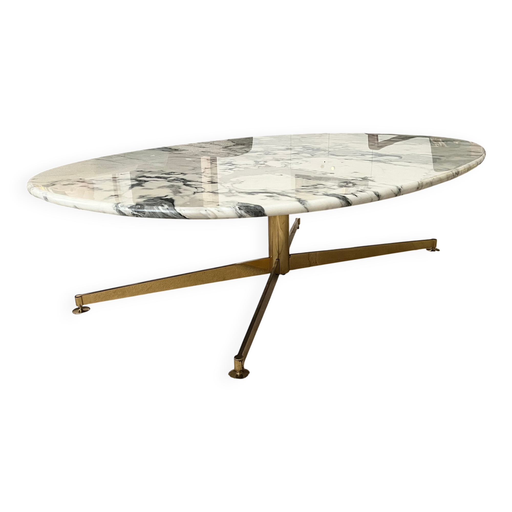 Michel Kin coffee table, Arflex edition, 1960, white marble and brass.