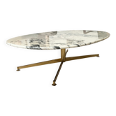 Table basse Michel kin édition Arflex 1960 marbre blanc et laiton