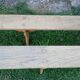 Pairs of large benches in raw fir wood.