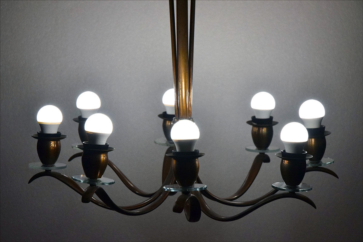 Lustre en laiton du milieu du siècle production italienne, années 1950
