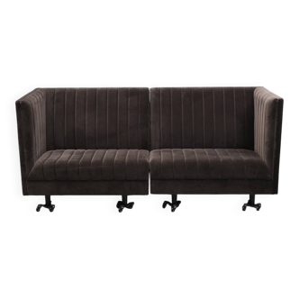 Contemporary 2-Piece Modular Lounge Sofa — Velvet Upholstery — Deep, Relaxe