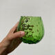 4 green water glasses and vintage blown glass carafe