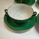 Service 14 Tasse et sous-tasse à Bouillon Art-Deco Vert Émeraude et Or