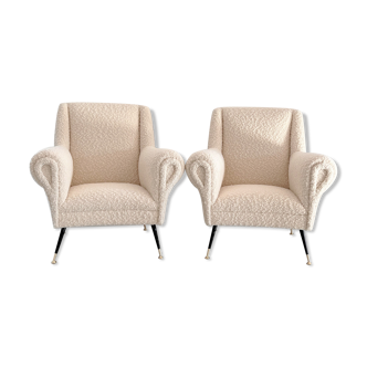 Italian Midcentury Armchairs with new Bouclé Upholstery and Brass Feet, 1970s