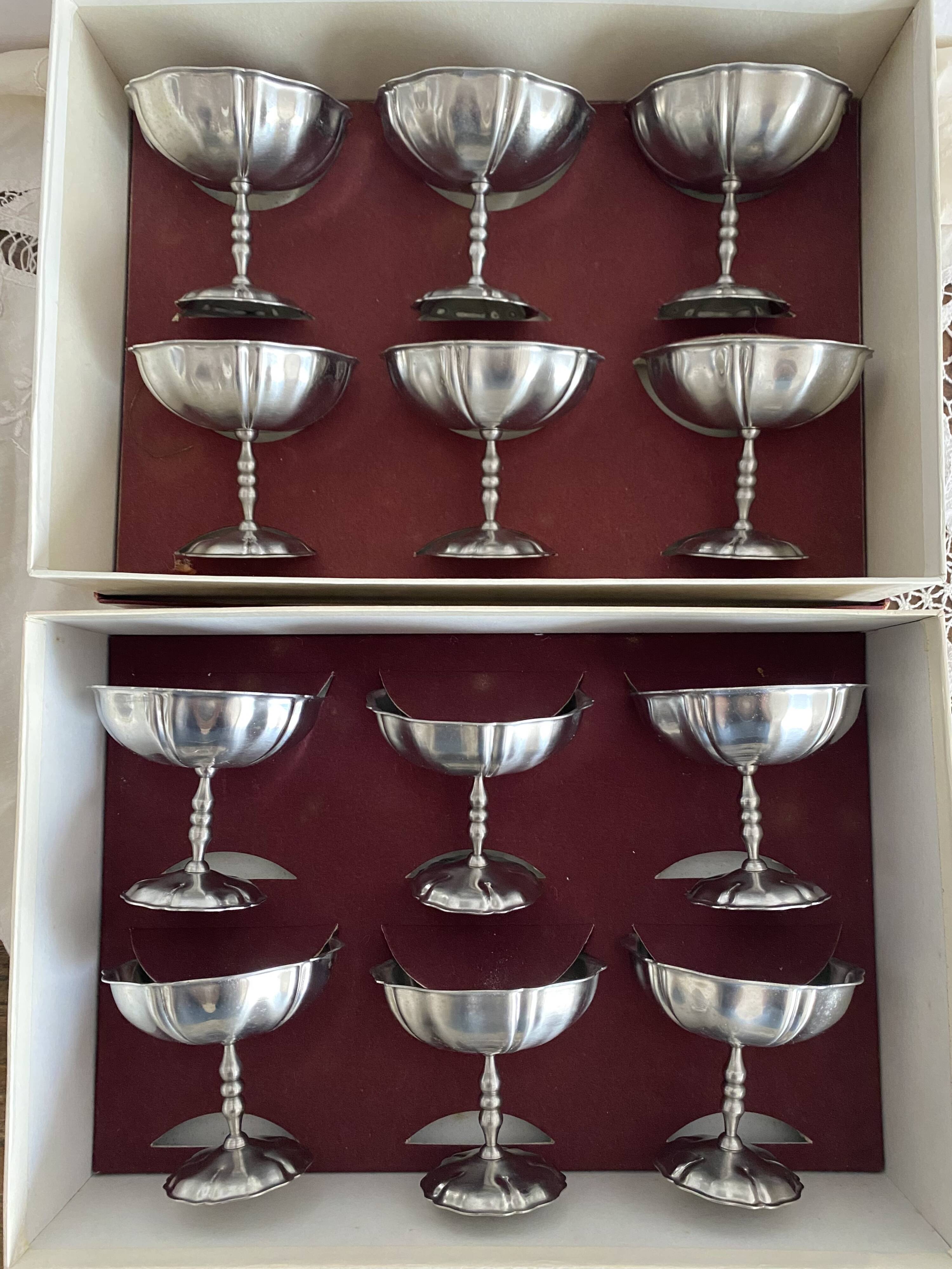 Jean Couzon matte stainless steel footed cups in box