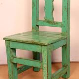 Old Burmese teak school chair and set original green patina, height under desk