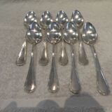 8 Louis XVI style silver plated dessert spoons with Mornier rushes 18.6cm