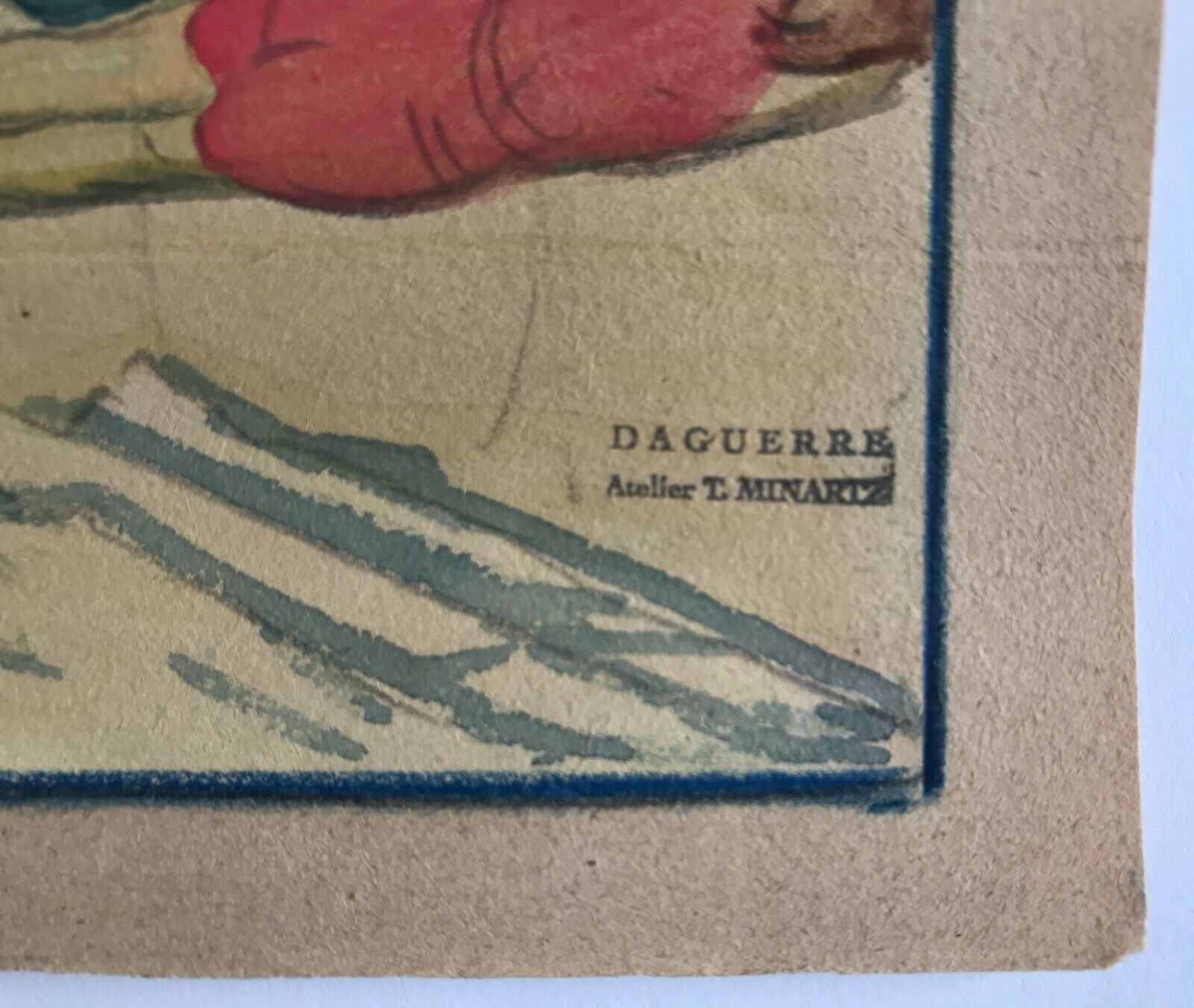 Original watercolor by Tony Minartz, bathers on a rocky beach in the Mediterranean