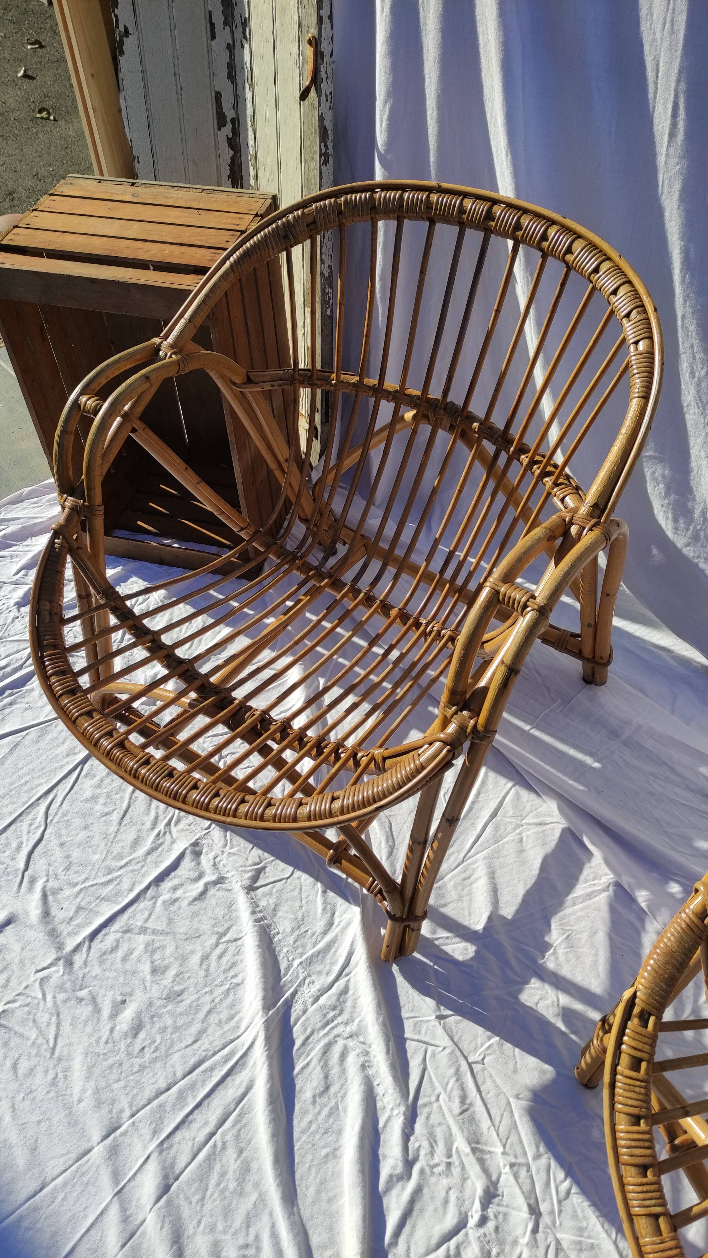 Pair of vintage rattan armchairs