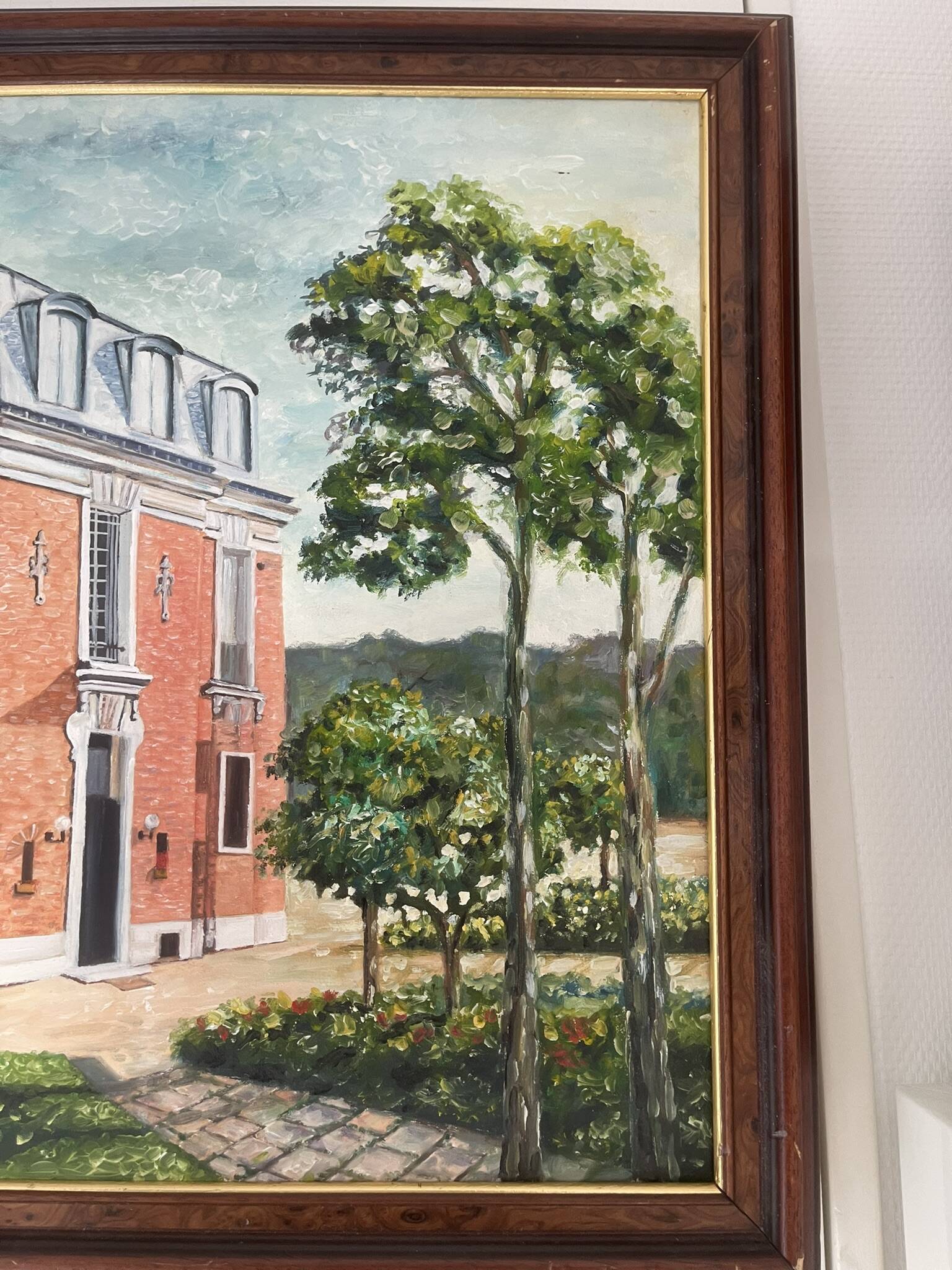 Old Oil Painting Canvas Manor Castle Holiday Home 87x62cm