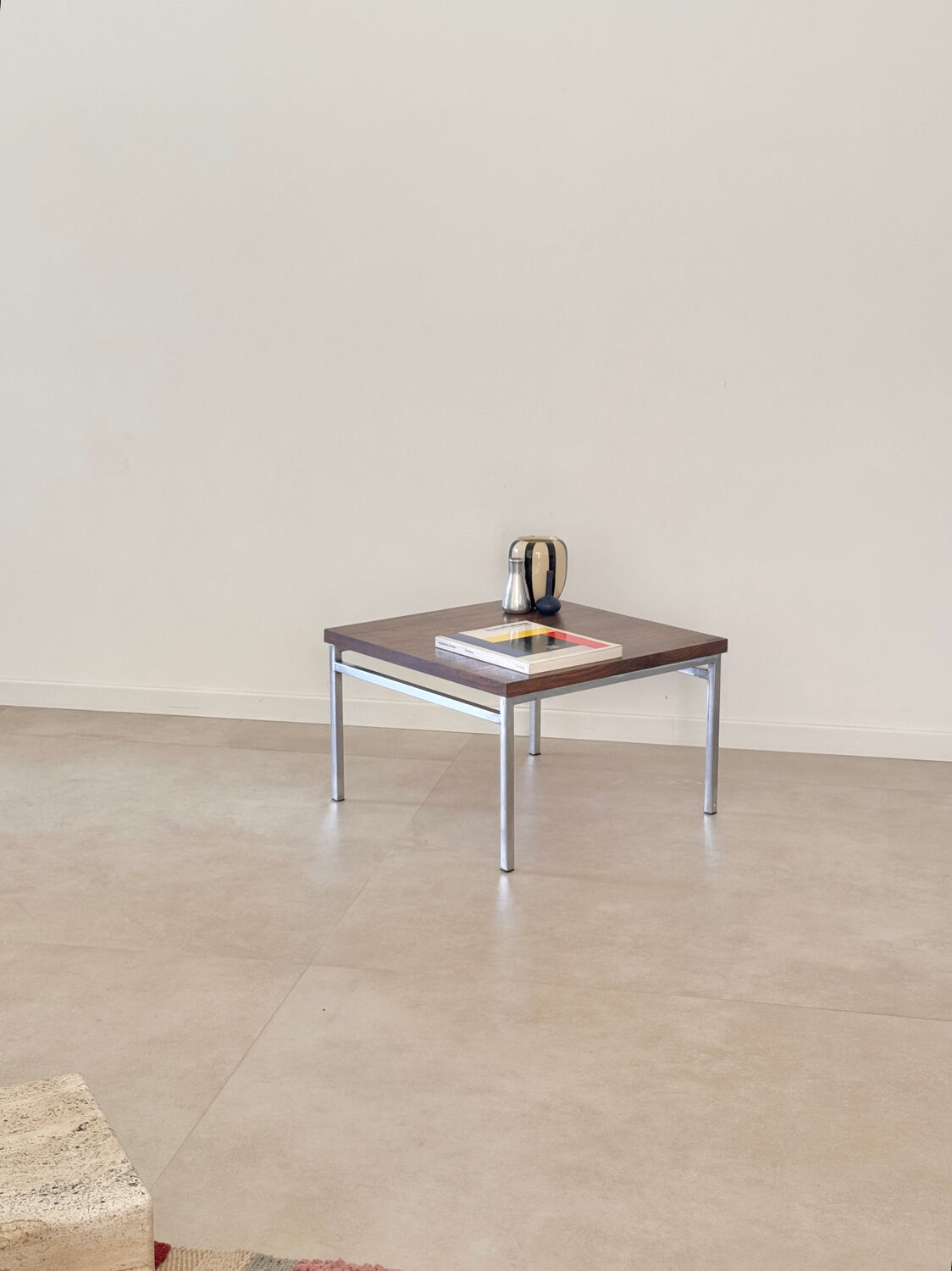 Table basse vintage bois et métal 1970