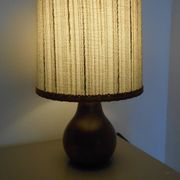 Carved wood lamp and wool yarn lampshade