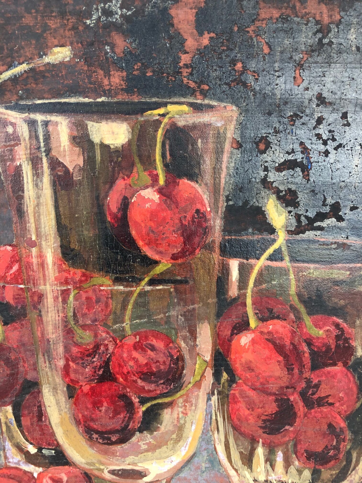 Oil on panel by sens-olive "the cherries ", 20th