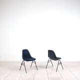 Set of 6 Eames Fiberglass DSX side chairs blue with velvet upholstery