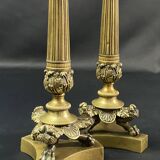 Pair of gilt and chiseled bronze candlesticks from the Restoration period