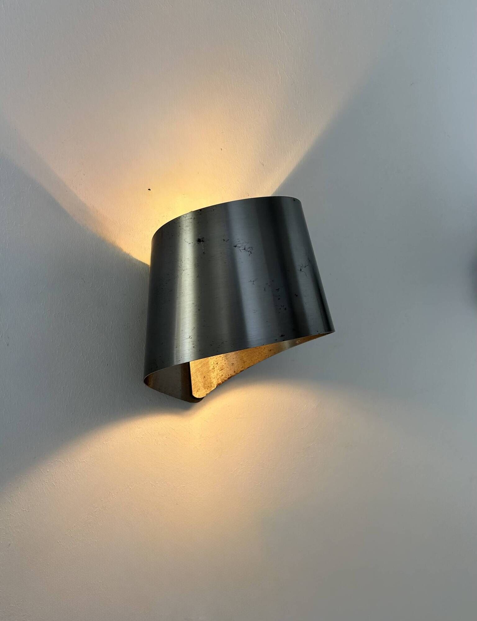 Pair of vintage wall lights, brushed metal, France 1970