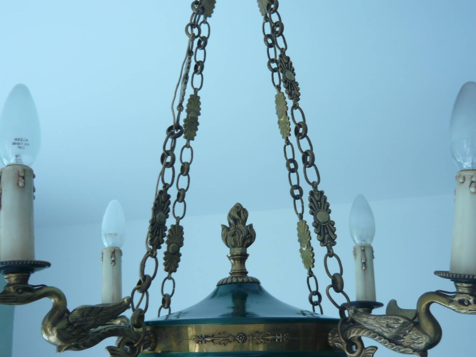 Empire chandelier 4 lights gooseneck golden bronze and painted brass