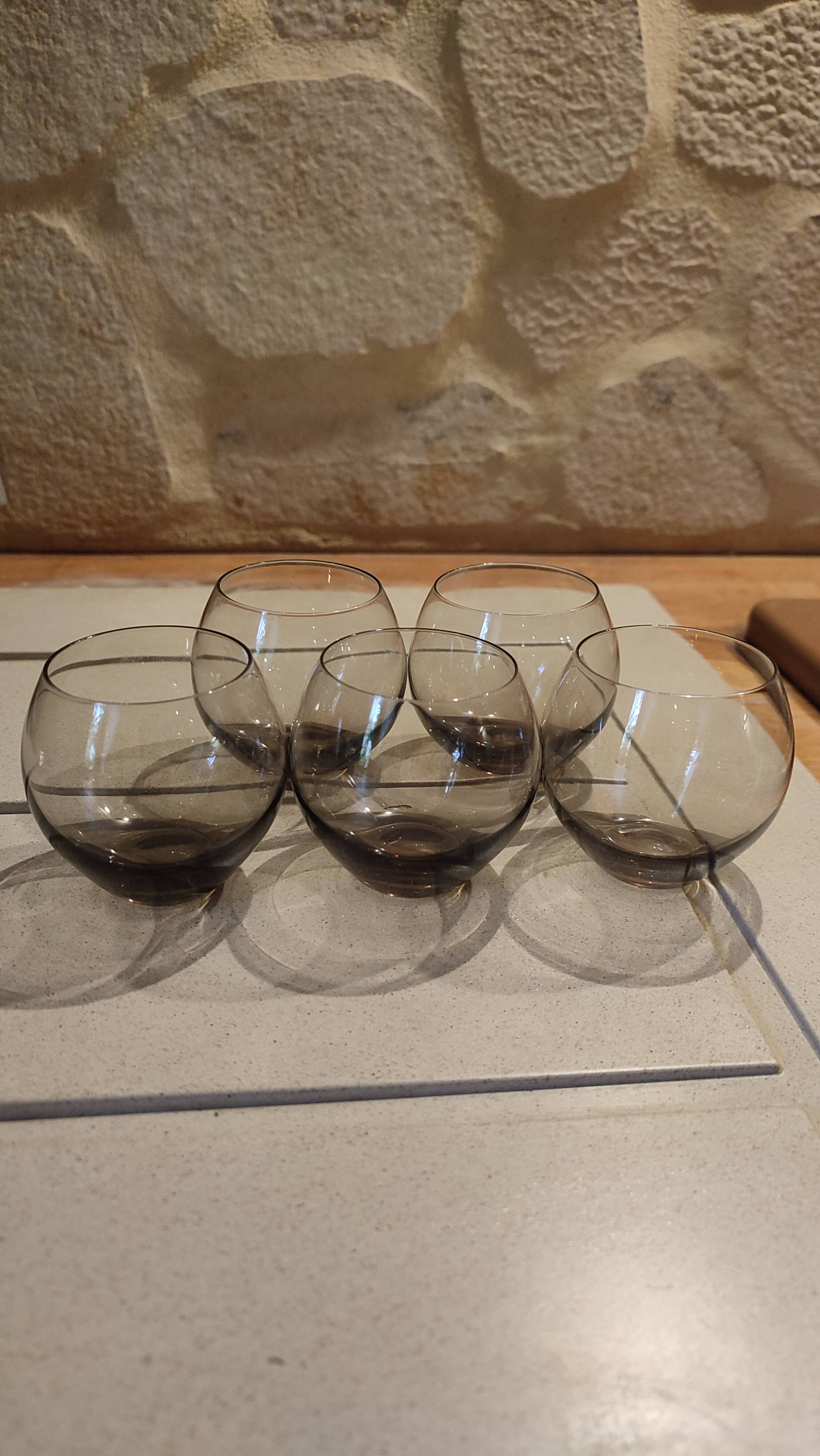 5 smoked glass bubble shot glasses