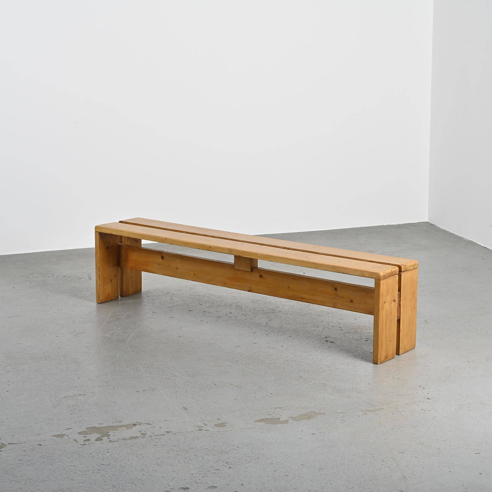 Large solid pine bench, Les Arcs, circa 1973
