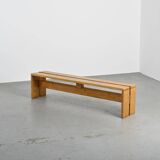 Large solid pine bench, Les Arcs, circa 1973