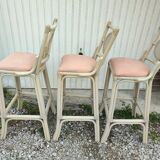 3 white stools vintage bar bamboo wicker rattan