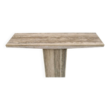 Mid Century Italian Unfilled Travertine and Brass Inlay Console Table