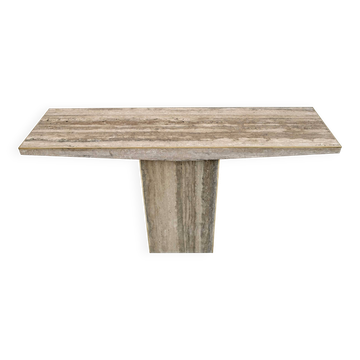 Mid Century Italian Unfilled Travertine and Brass Inlay Console Table