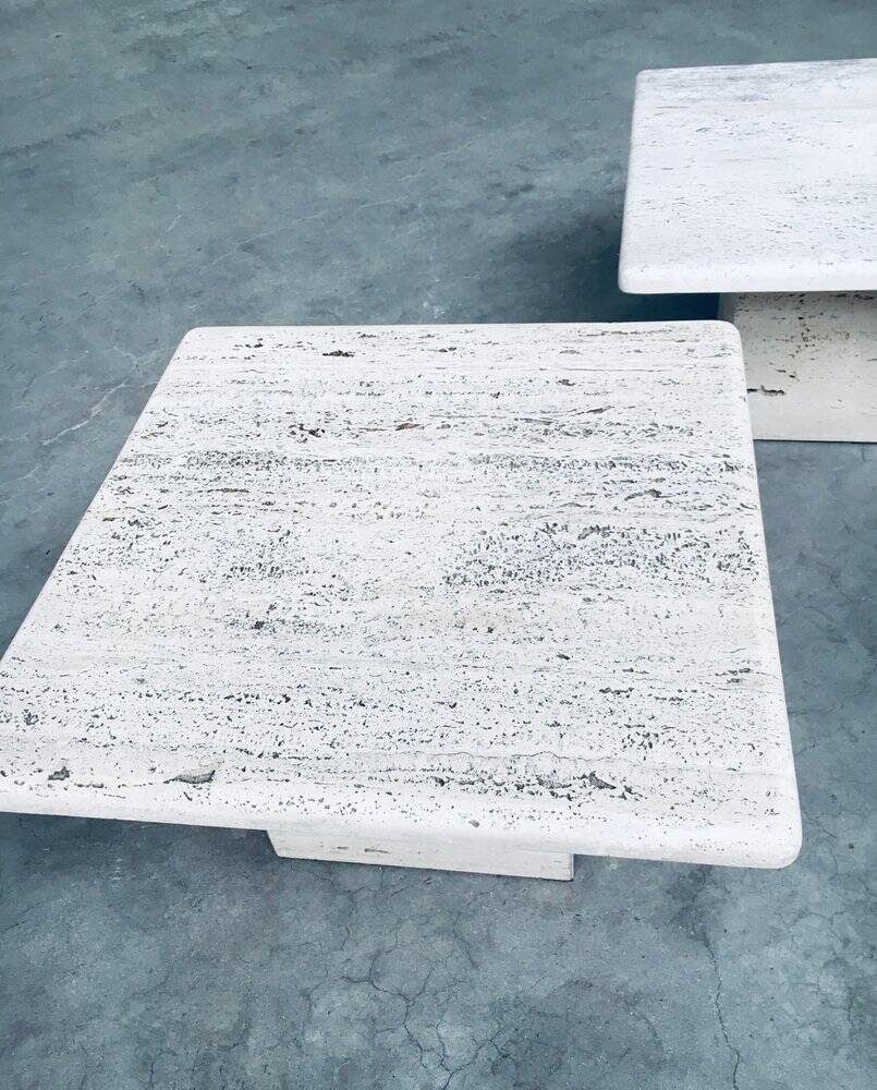 Italian Travertine Square Side End Table, 1970s, Set of 2