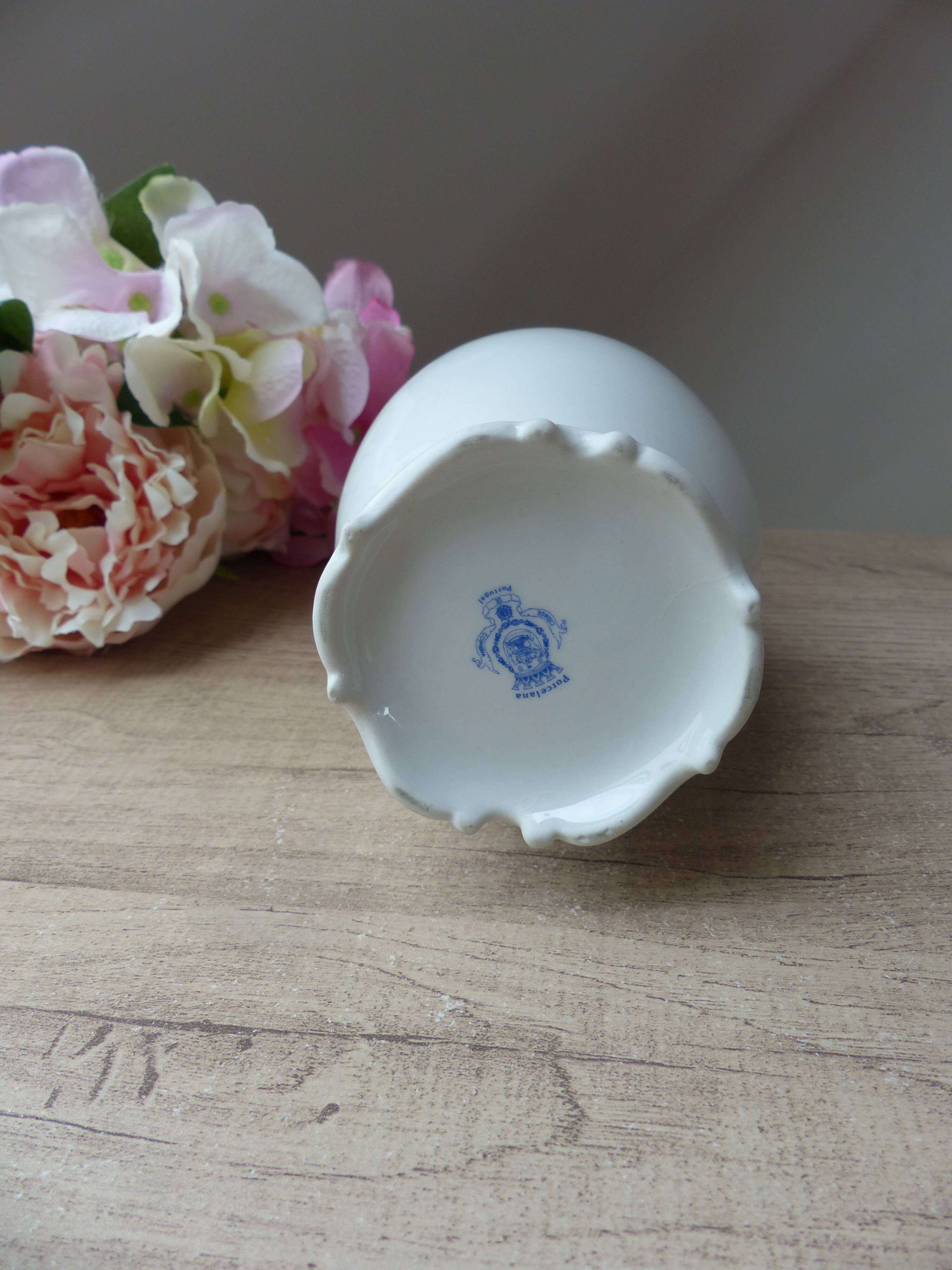 Porcelain vase pink flowers motif made in portugal