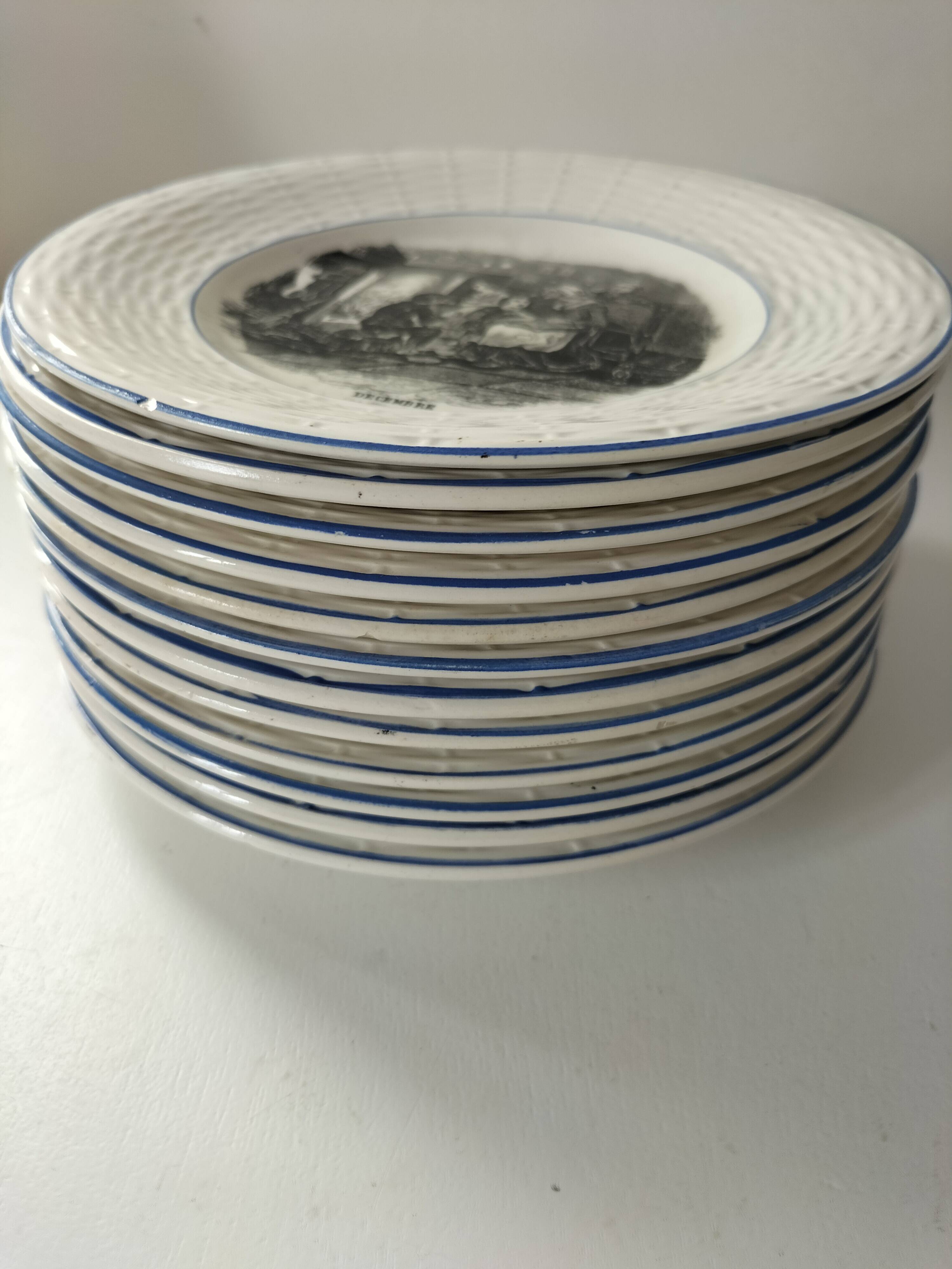 Série complète 12 assiettes Digoin Sarreguemines – Les 12 mois (1900-1920)