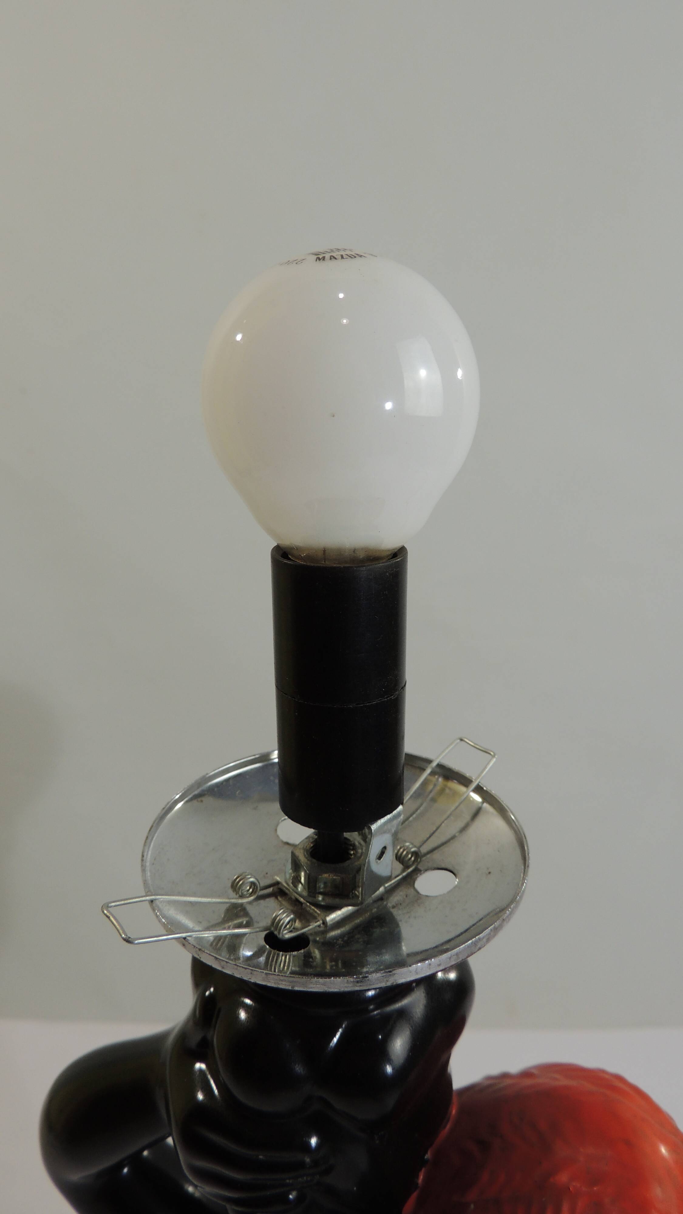 Vintage 1970s statue lamp – Black figurine in Art Deco style, opal ball.