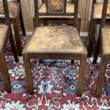 Series of 6 Art Deco chairs in mahogany and leather from the 1930s