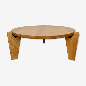 Jean Prouve coffee table in solid oak diameter 80cm Edition Vitra