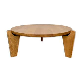 Table basse Jean Prouve en chêne massif diamètre 80cm Edition Vitra